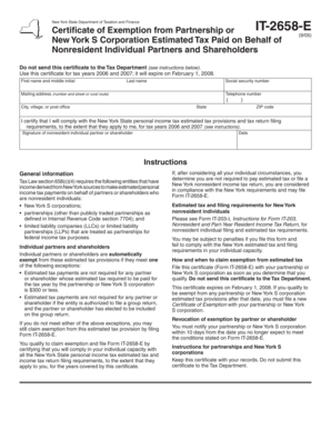 New York IT-2658-E Certificate of Exemption