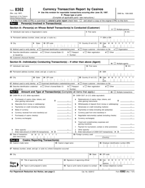 IRS Form 8362 Casino Currency Transaction Report