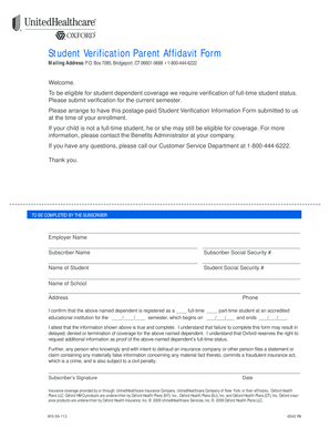 Student Verification Parent Affidavit Form