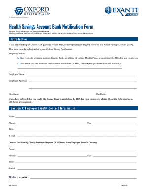 Health Savings Account Bank Notification Form