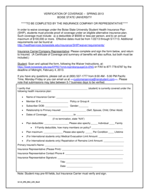 Boise State University Health Insurance Waiver Form
