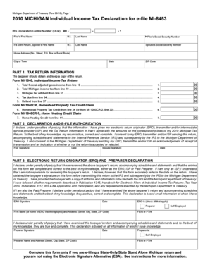 Michigan Individual Income Tax Declaration for e-file MI-8453