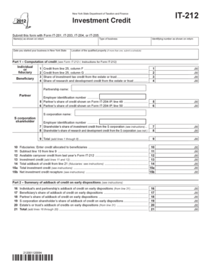 New York State Investment Credit Form IT-212