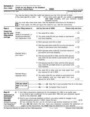 Schedule 3 Form 1040A Credit for Elderly or Disabled