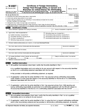 Form W-8IMY Certificate of Foreign Intermediary