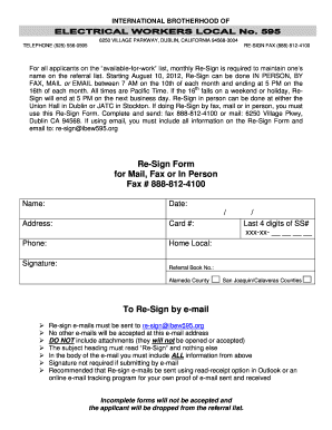 Ibew 595 Re-Sign Form