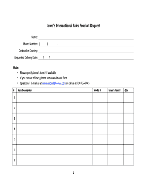 Lowe’s International Sales Product Request