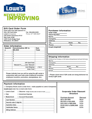 Lowe's Gift Card Order Form