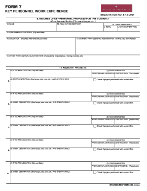 Form 7 Key Personnel Work Experience