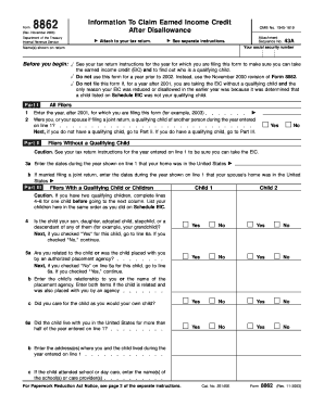 Form 8862 Earned Income Credit Claim