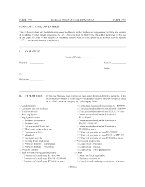 Florida Civil Cover Sheet Form 1.997
