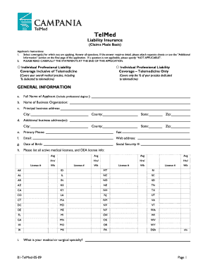 TelMed Liability Insurance Application