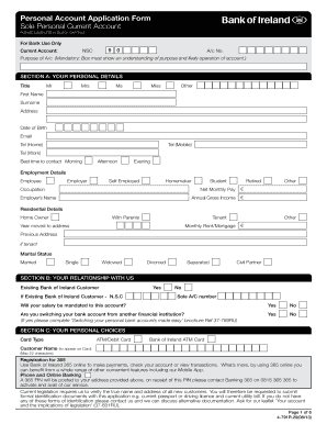 Bank of Ireland Personal Account Application Form