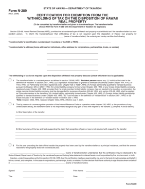 Hawaii Form N-289