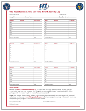 Presidential Active Lifestyle Award Form
