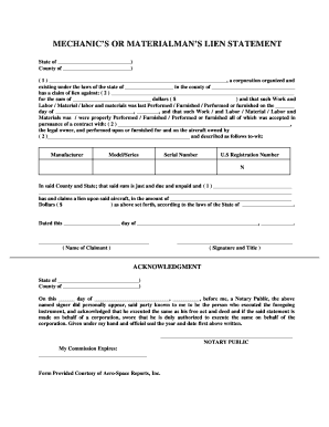 Mechanic’s or Materialman’s Lien Statement