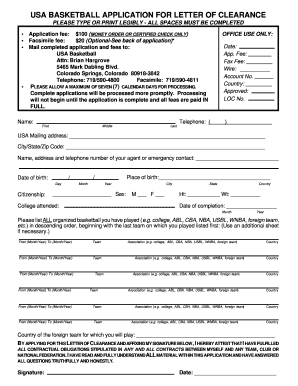 usa basketball letter of clearance bank account form