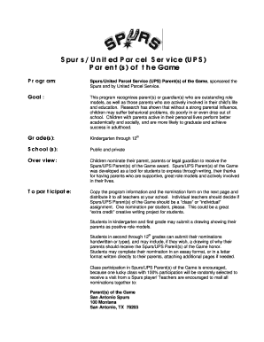 Spurs/UPS Parent of the Game Nomination Form