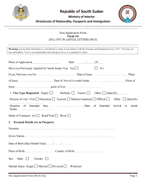 South Sudan Visa Application Form 5A