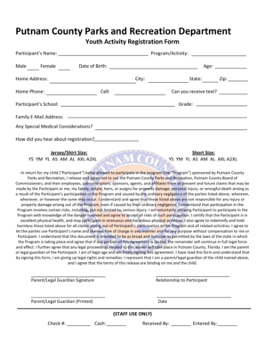 Putnam County Youth Activity Registration Form