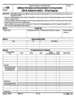 IRS Form 13586 Additional Information