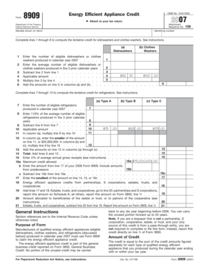 US Federal Energy Efficient Appliance Credit Form 8909