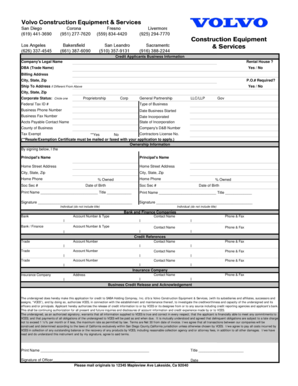 Volvo Construction Equipment Credit Application