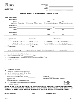 Special Event Liquor Liability Application
