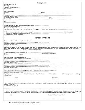 Proxy Form for Eni S.p.A. Shareholders' Meeting