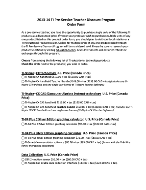 TI Pre-Service Teacher Discount Program Order Form