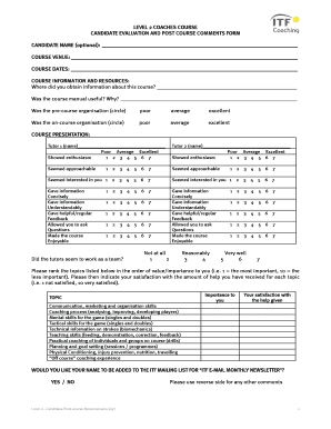 Level 2 Coaches Course Evaluation Form