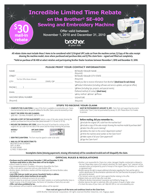 Brother SE-400 Rebate Claim Form