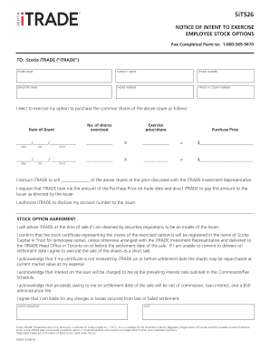 Notice of Intent to Exercise Employee Stock Options