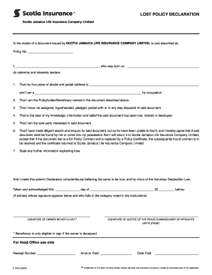 Lost Policy Declaration Form - Scotiabank