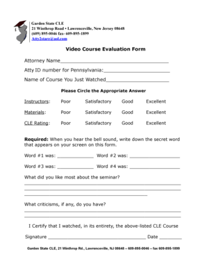 Garden State CLE Video Course Evaluation Form