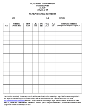 New Jersey Crab Pot Report Form
