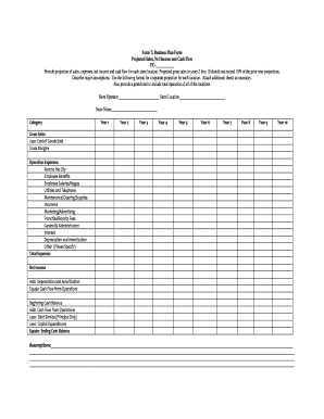 Form 7; Business Plan Form Projected Sales, Net Income and Cash ...