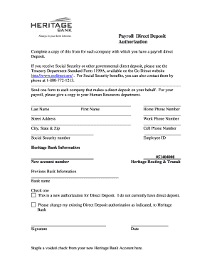Payroll Direct Deposit Authorization Form