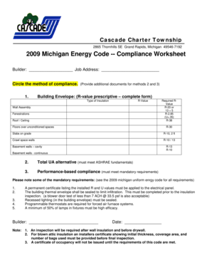 2009 Michigan Energy Code Compliance Worksheet
