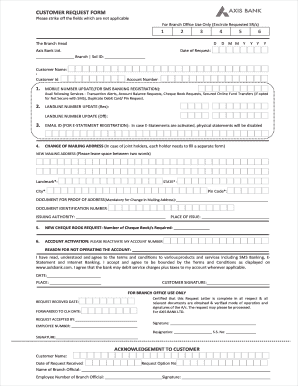 customer request form axis bank