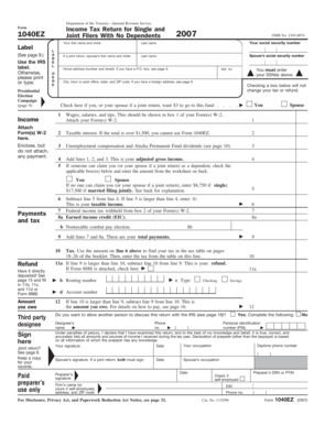 IRS Form 1040EZ 2007