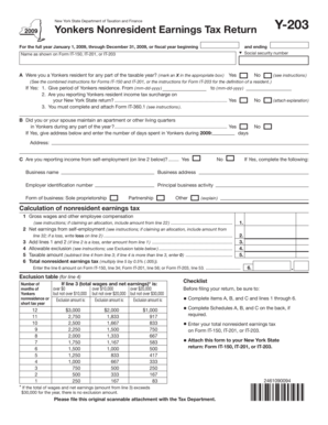 Yonkers Nonresident Earnings Tax Return Y-203