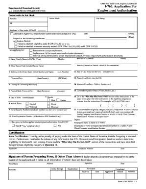 USCIS Form I-765 Employment Authorization