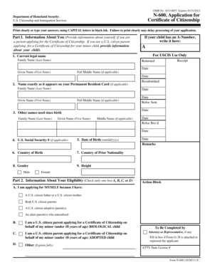 USCIS Form N-600 Application for Certificate of Citizenship