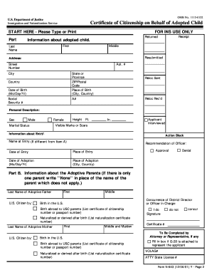 US Certificate of Citizenship for Adopted Child