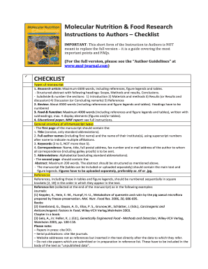 Molecular Nutrition & Food Research Instructions to Authors – Checklist