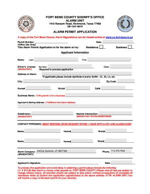 Fort Bend County Alarm Permit Application