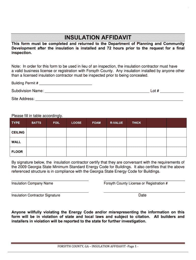 forsyth county insulation affidavit Preview on Page 1