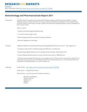 Biotechnology and Pharmaceuticals Report 2011