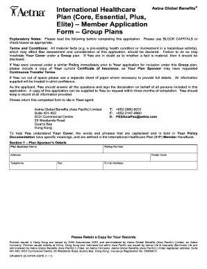 Aetna Global Benefits Member Application Form